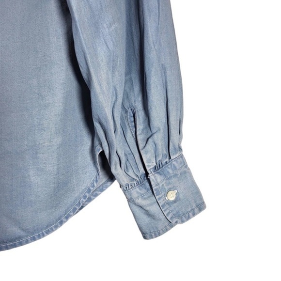 Lauren Ralph Lauren Tie Neck Button Up Blouse in Pale Blue Wash - Picture 4 of 9